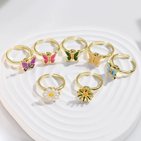 Wholesale Alloy Rotatable Daisy Flower Butterfly Ring