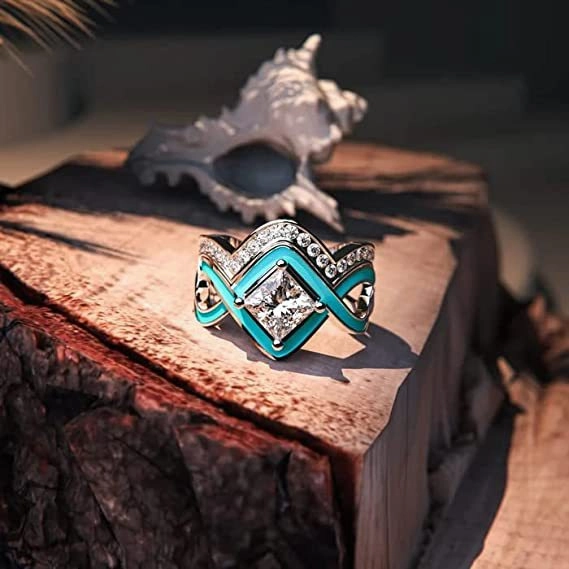 Wholesale Alloy Sea Wave Drip Oil Irregular Two-Piece Ring Set