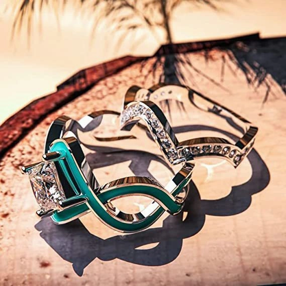 Wholesale Alloy Sea Wave Drip Oil Irregular Two-Piece Ring Set