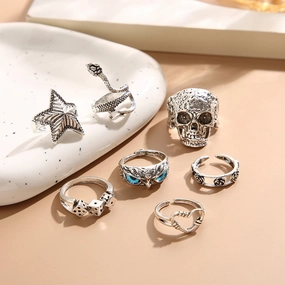 Wholesale Alloy Skull Snake Men Ring Set of 7