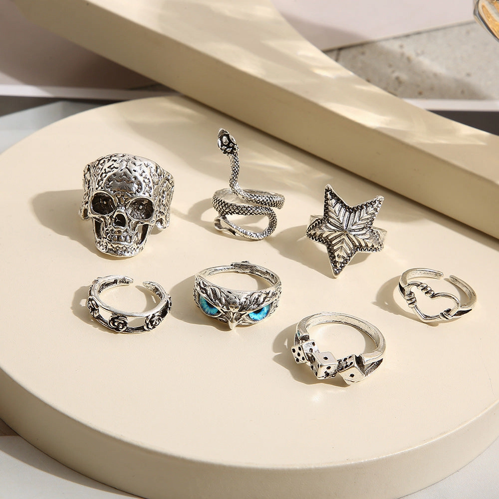 Wholesale Alloy Skull Snake Men Ring Set of 7