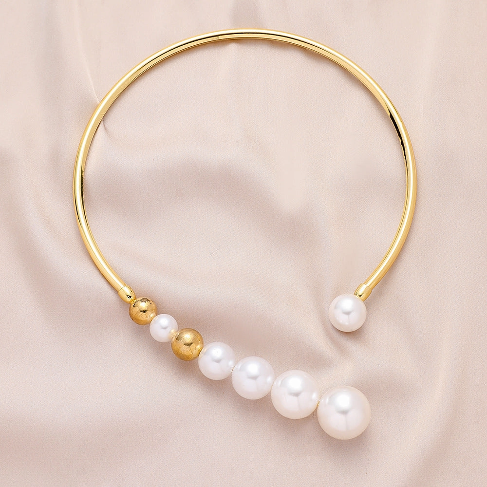 Wholesale Alloy Small Gold Bead Open Clavicle Necklace