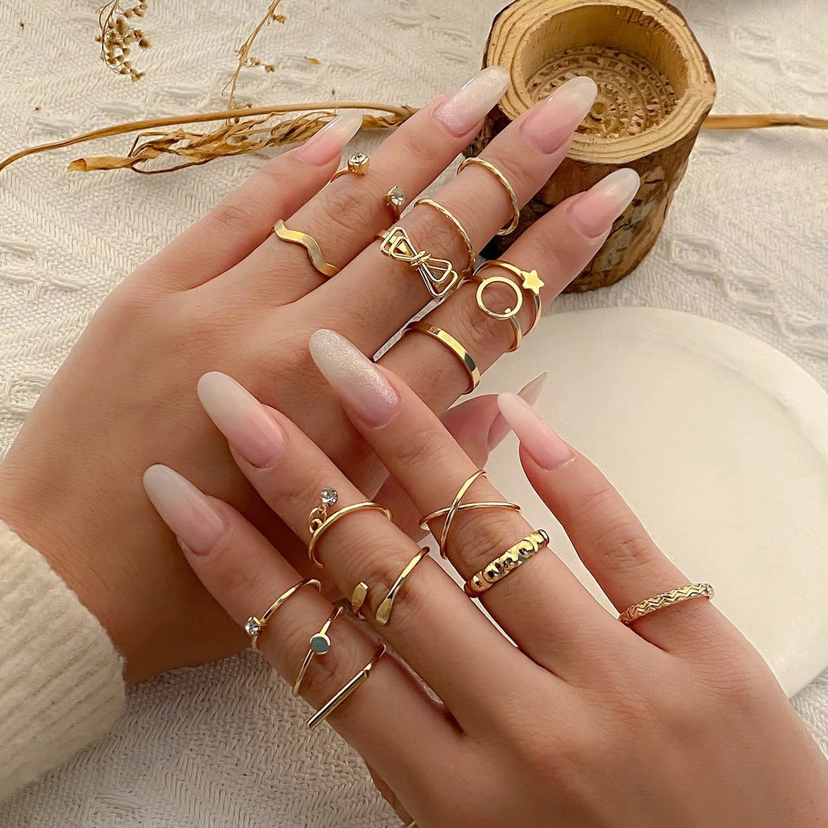 Wholesale Alloy Stacked Micro-inlaid Star and Moon Ring
