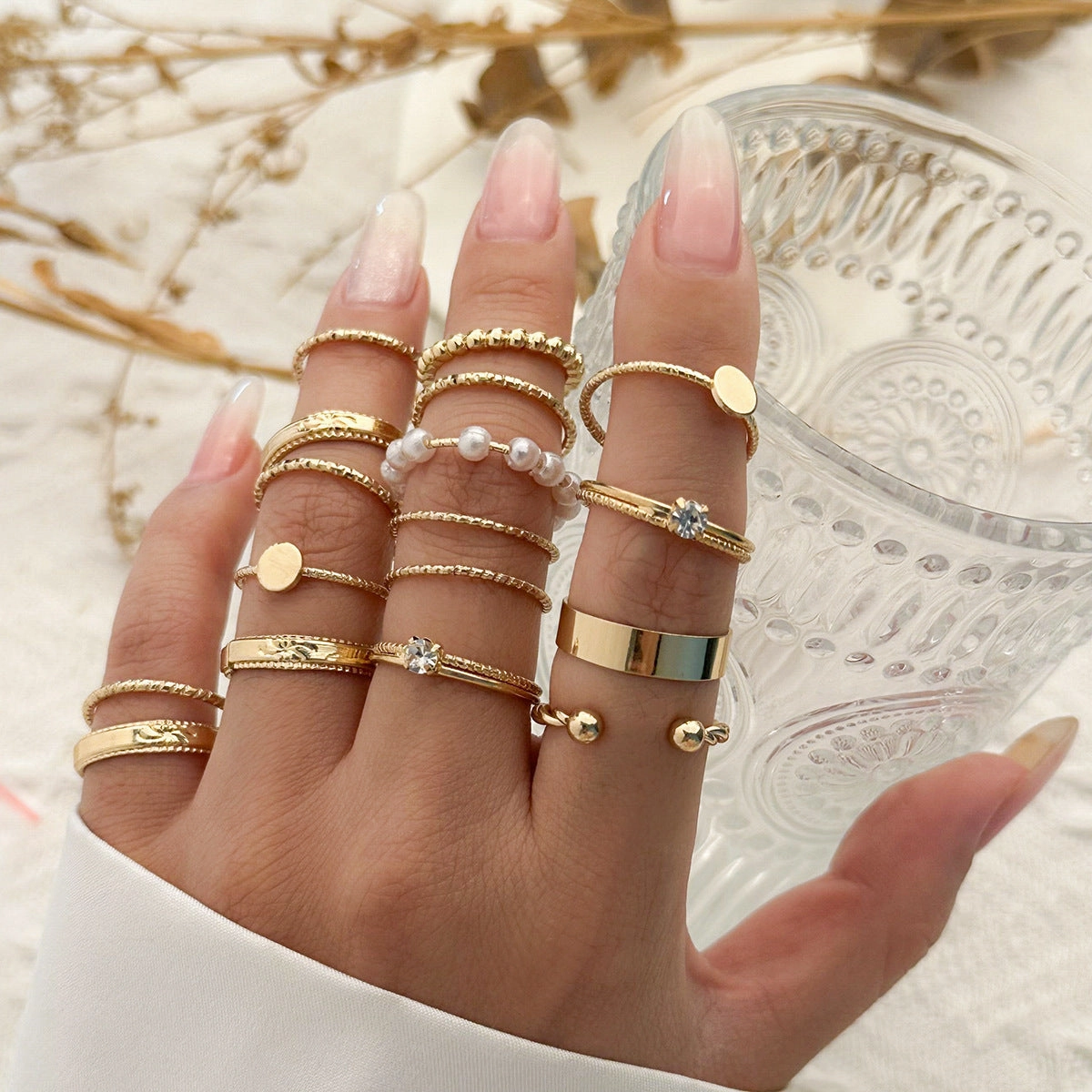 Wholesale Alloy Stacked Micro-inlaid Star and Moon Ring