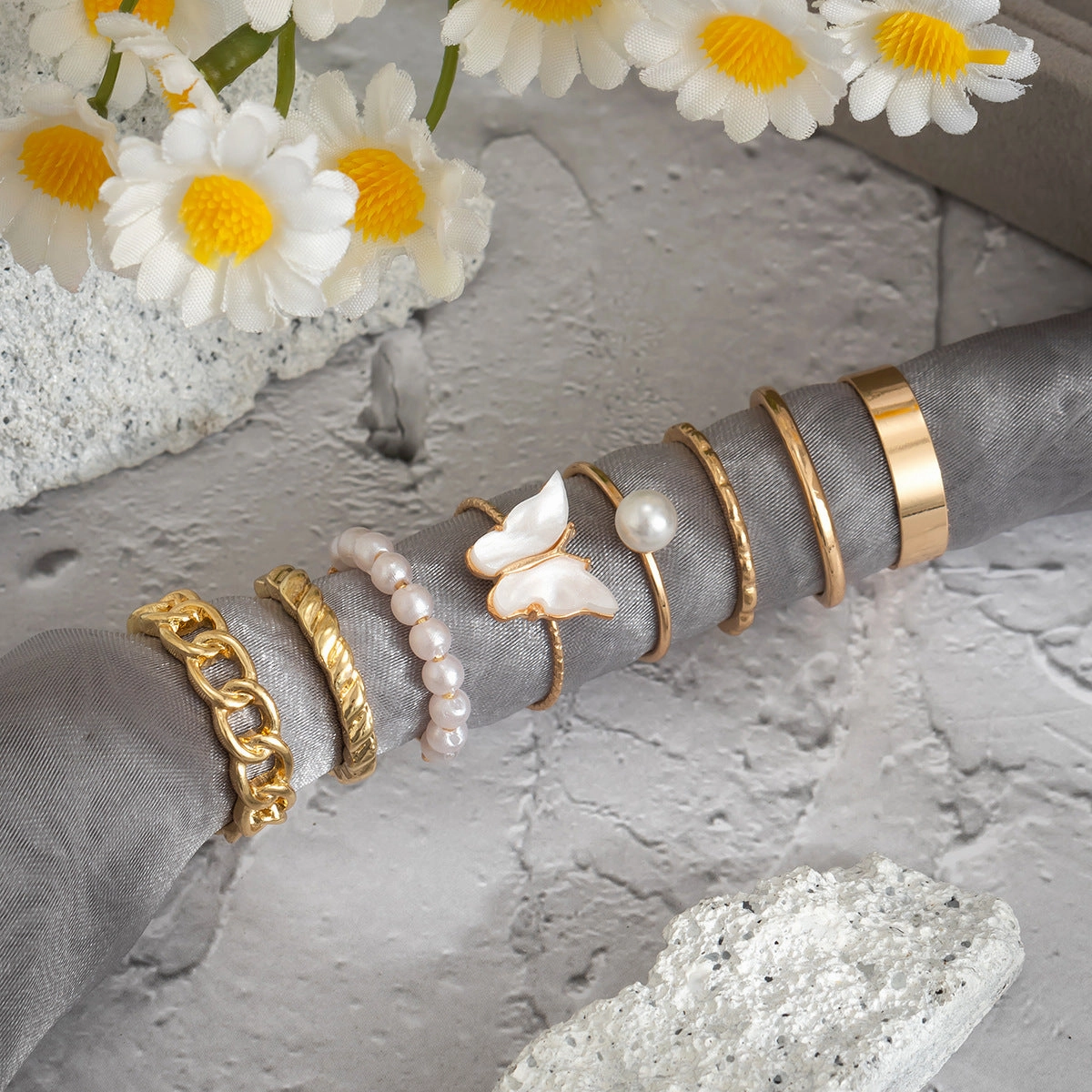 Wholesale Alloy Stacked Micro-inlaid Star and Moon Ring