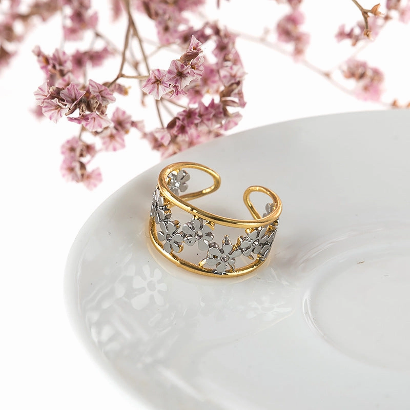 Wholesale Alloy Sunflower Chrysanthemum Plated 18k Rose Gold Two-tone Ring