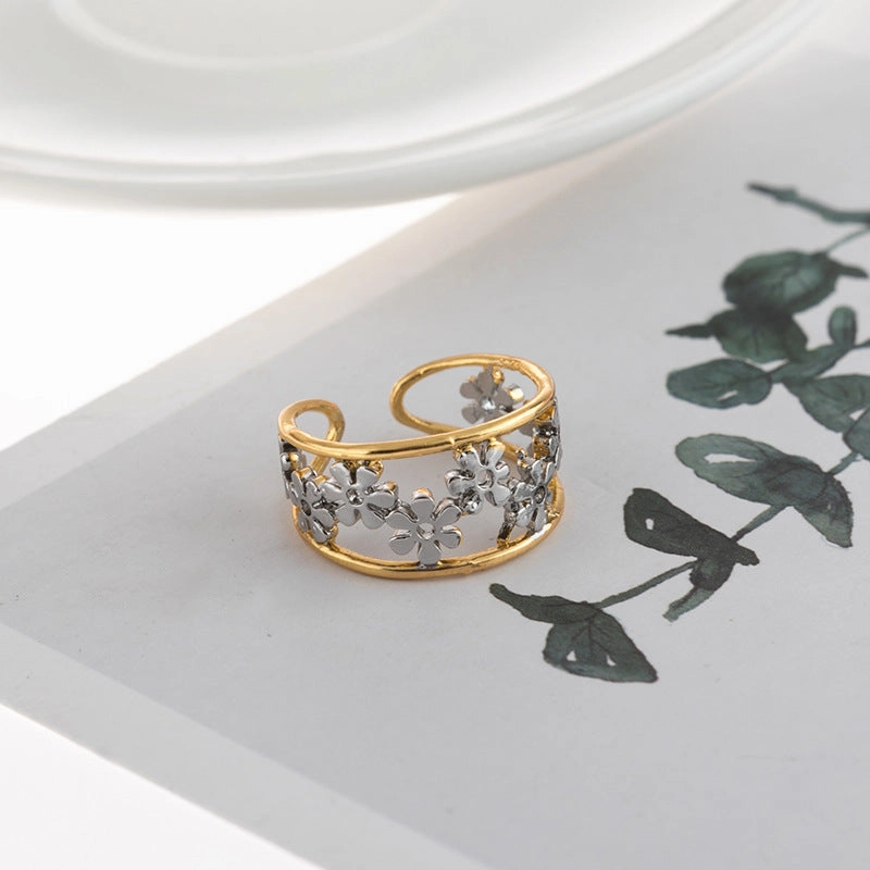 Wholesale Alloy Sunflower Chrysanthemum Plated 18k Rose Gold Two-tone Ring