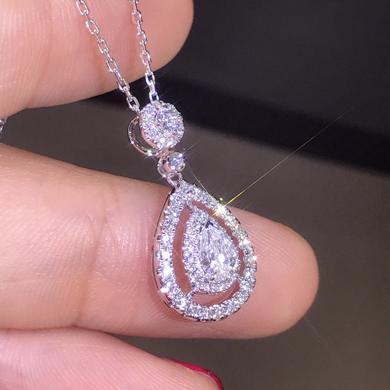 Wholesale Alloy Water Drop Pear Shaped Moissanite Pendant Necklace
