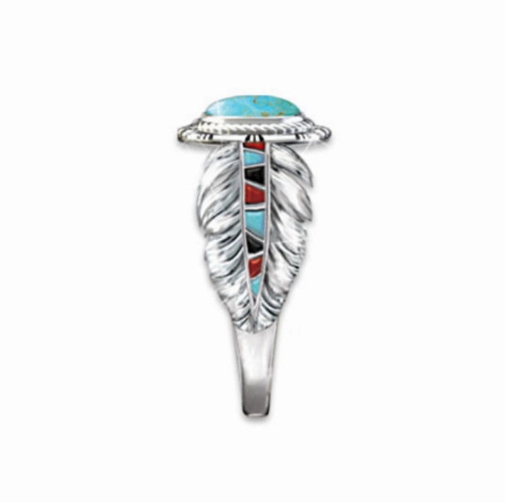 Wholesale Alloy Western Inlaid Turquoise Eagle Feather Ring