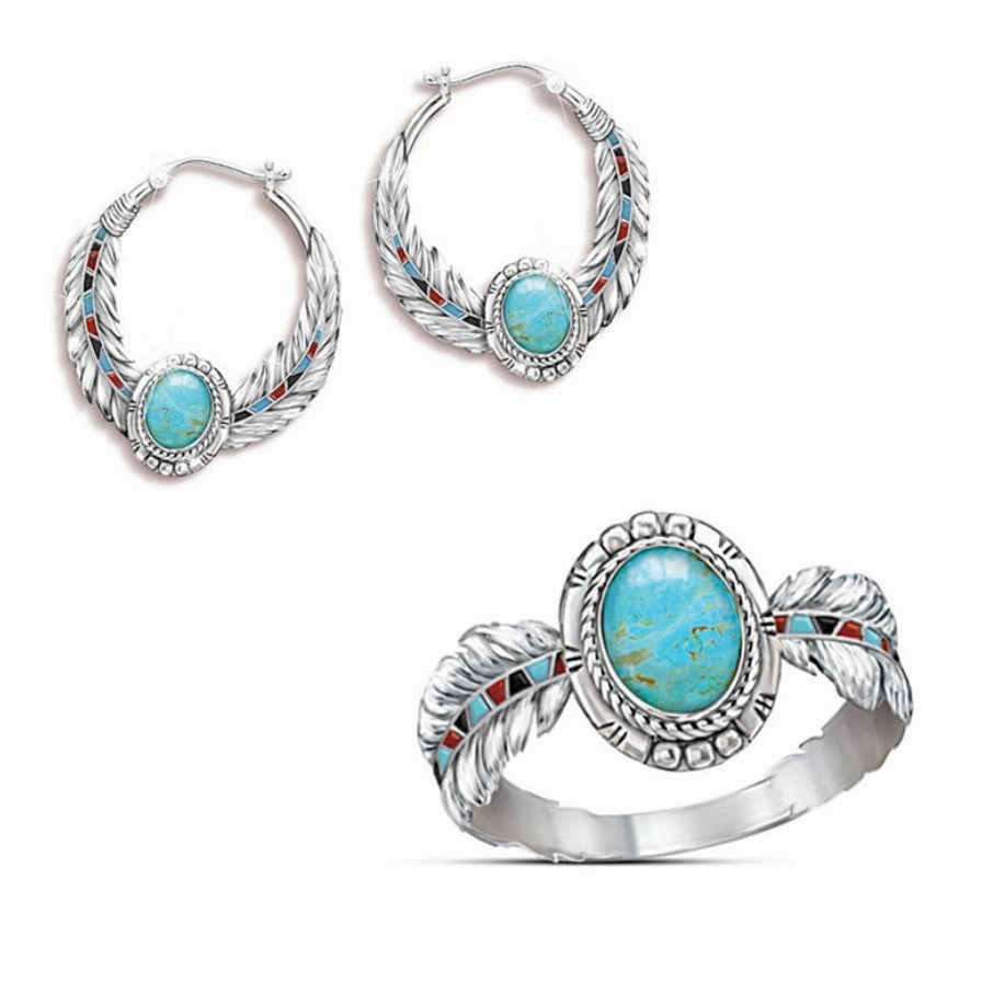 Wholesale Alloy Western Inlaid Turquoise Eagle Feather Ring