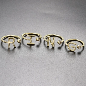 Wholesale Alphabet Diamond Brass Rings