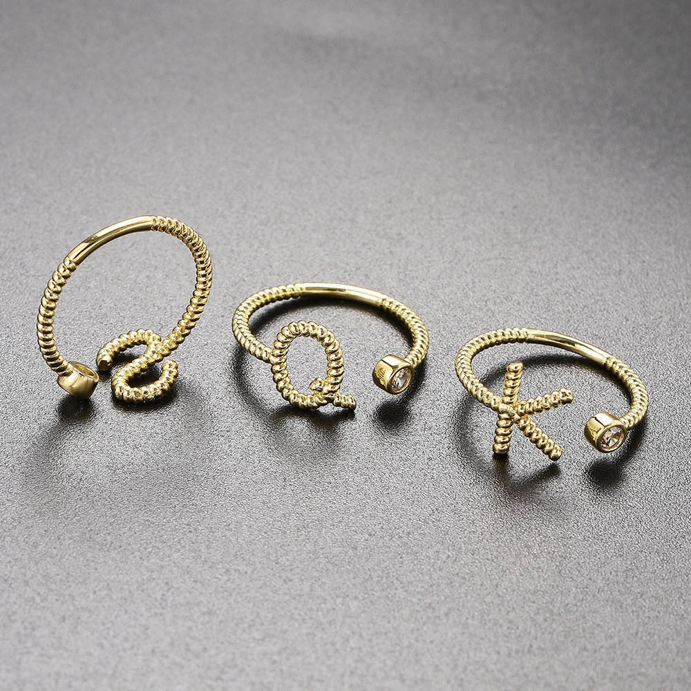 Wholesale Alphabet Diamond Brass Rings