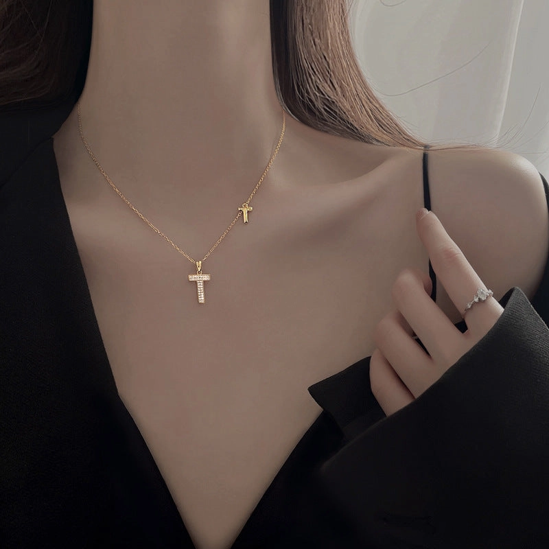 Wholesale Alphabet Double T Clavicle Necklaces
