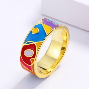 Wholesale Alphabet Love LOVE Color Enamel Copper Ring Necklaces Earrings Three-piece Set