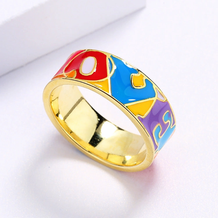 Wholesale Alphabet Love LOVE Color Enamel Copper Ring Necklaces Earrings Three-piece Set