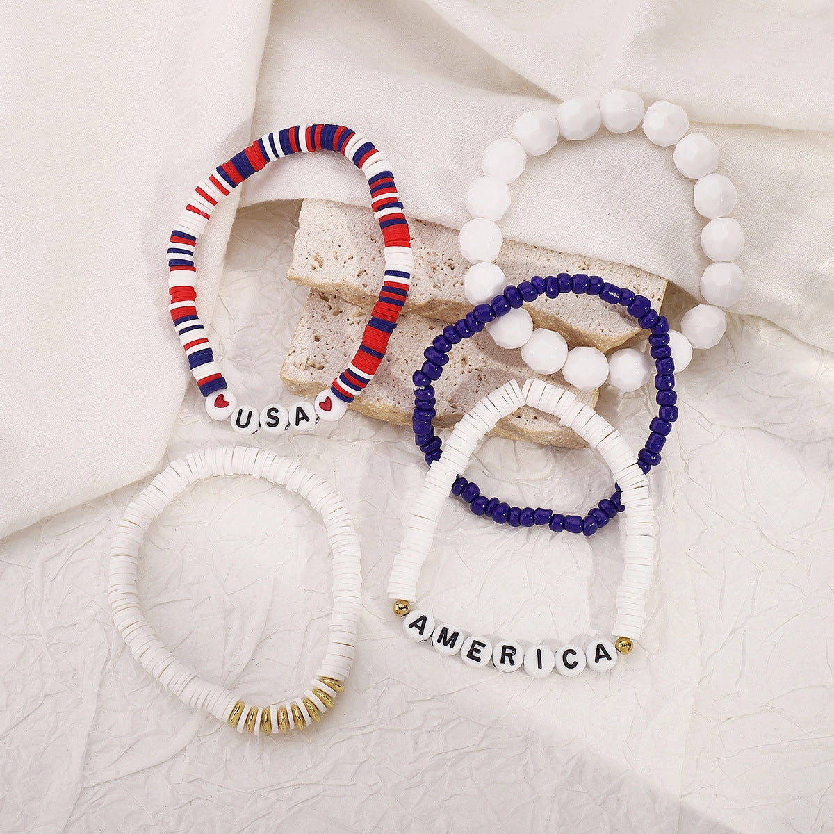 Wholesale American Independence Day Acrylic USA Letter Beaded Contrast Color Bracelet