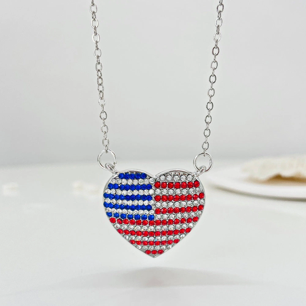 Wholesale American Independence Day Flag Pendant Pentagram Heart Alloy Necklaces