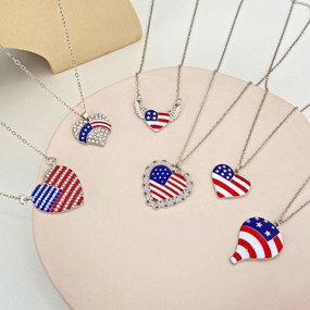 Wholesale American Independence Day Flag Pendant Pentagram Heart Alloy Necklaces