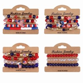 Wholesale American Independence Day Multi-layer Beaded Elastic Bracelet