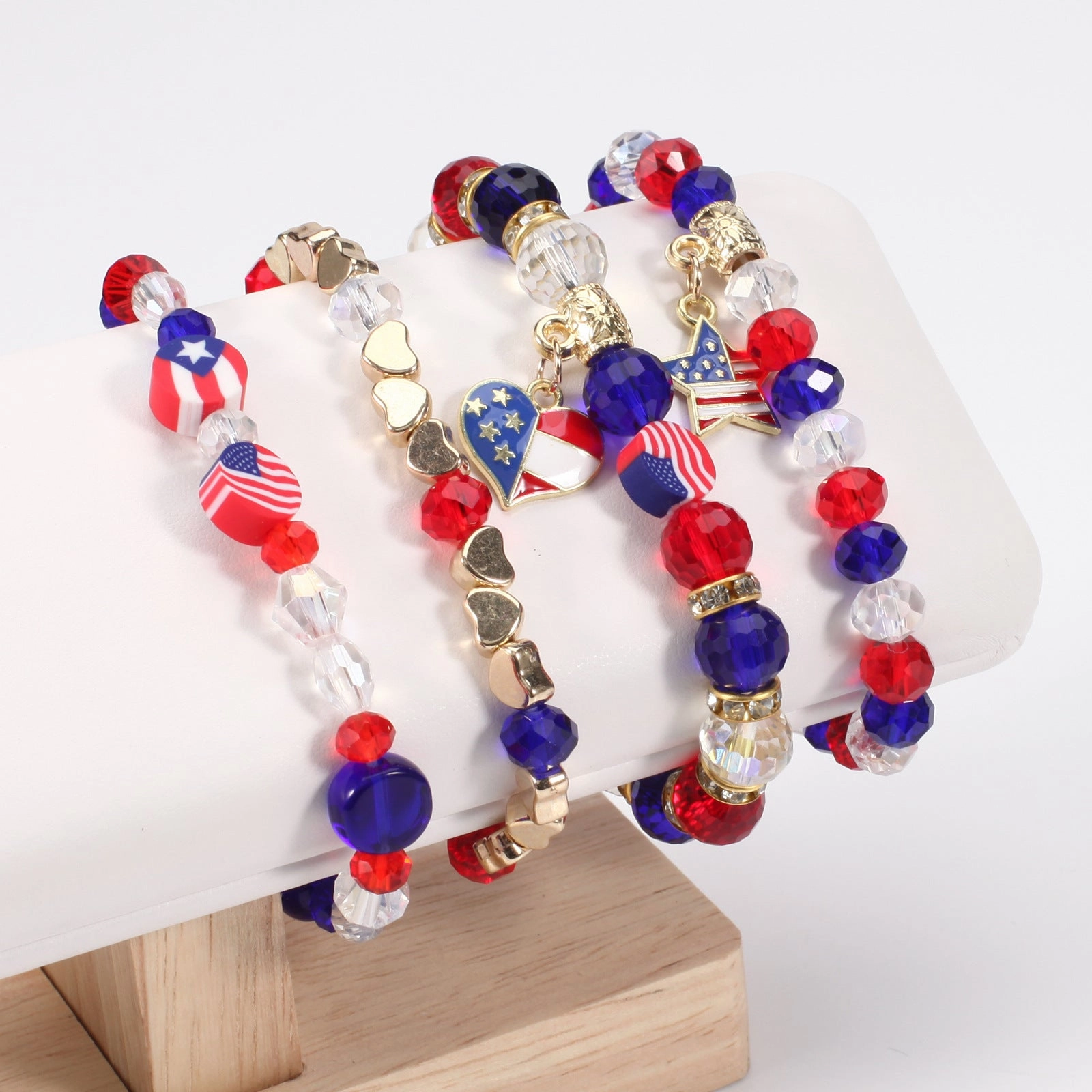 Wholesale American Independence Day Multi-layer Beaded Elastic Bracelet