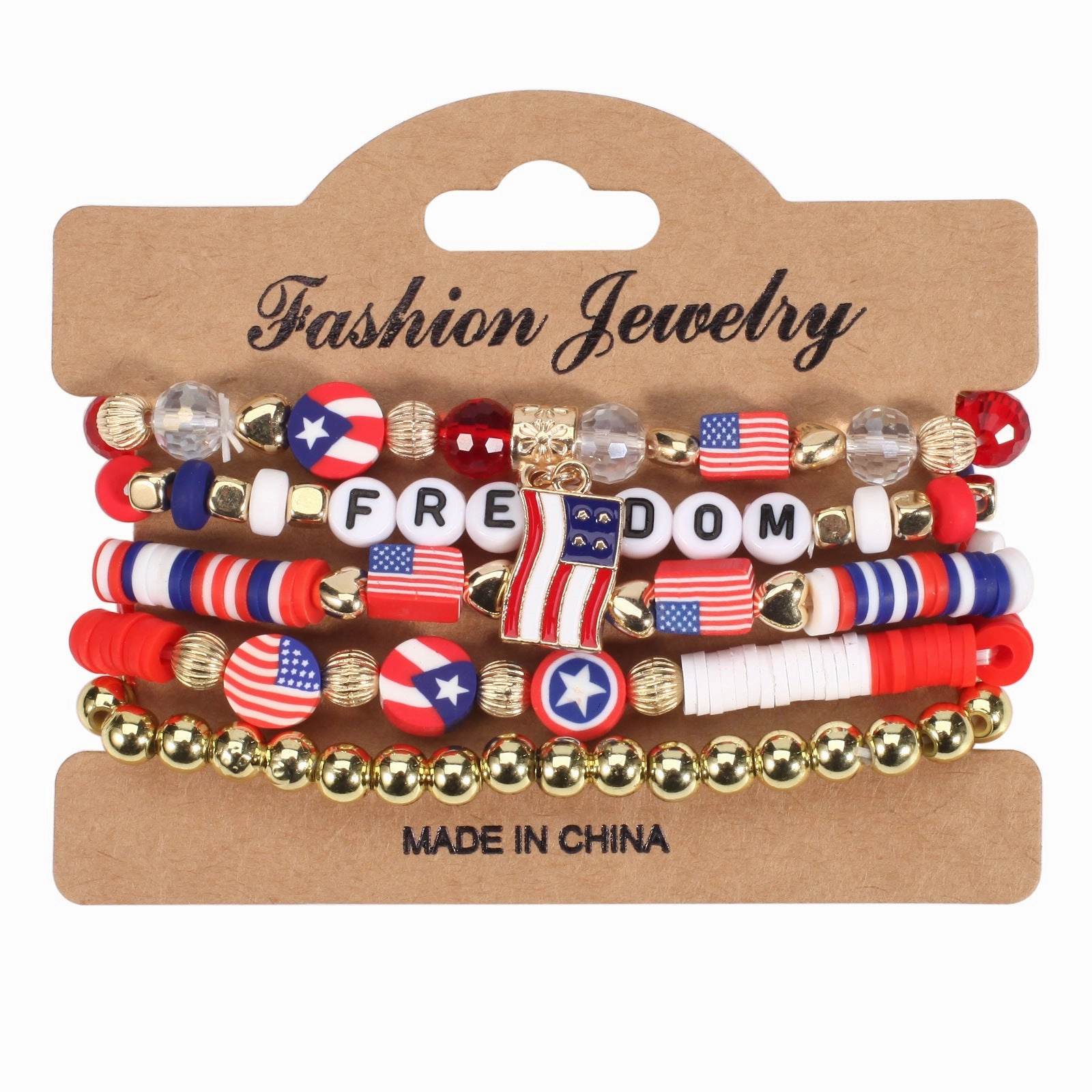 Wholesale American Independence Day Multi-layer Beaded Elastic Bracelet