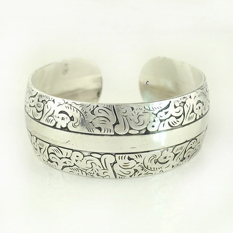 Wholesale Ancient silver open bracelet for women retro Bohemian ethnic style carved pattern elephant wide Bracelet jewelry