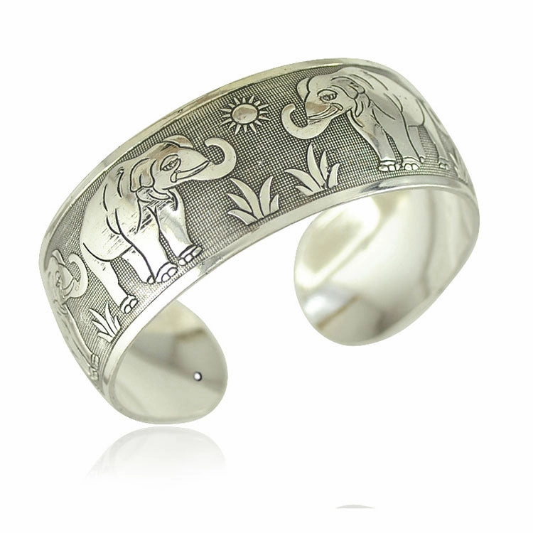 Wholesale Ancient silver open bracelet for women retro Bohemian ethnic style carved pattern elephant wide Bracelet jewelry
