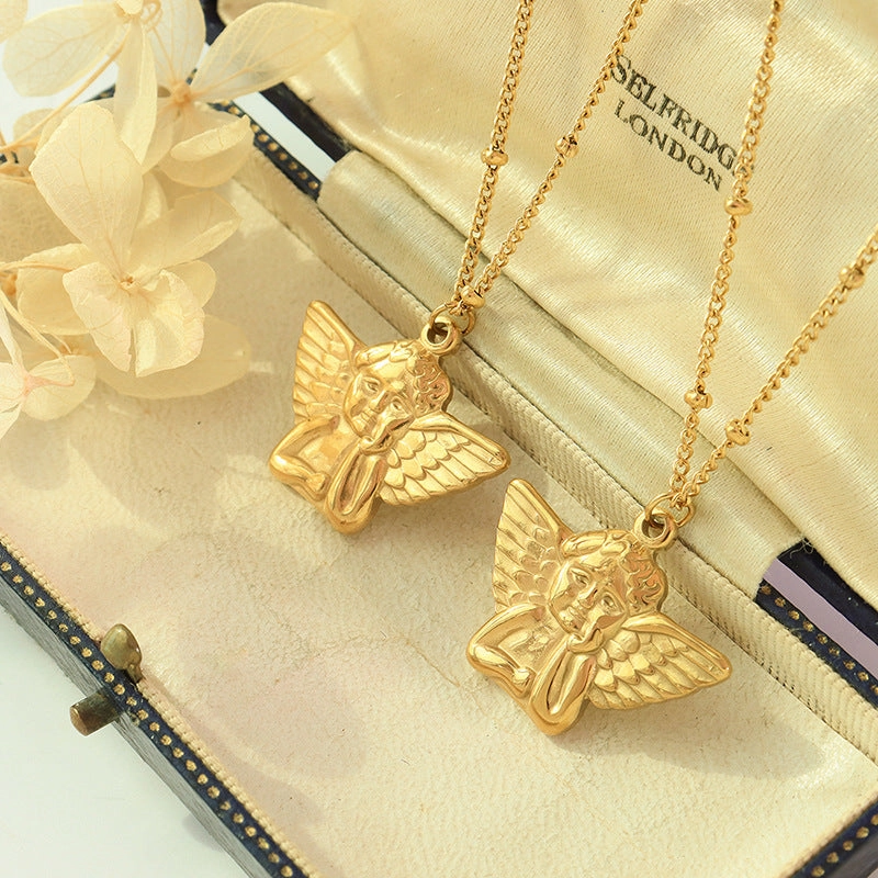 Wholesale Angel Pendant Titanium Steel 18k Gold Necklaces