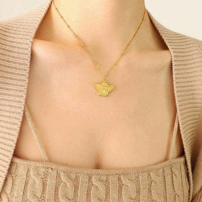 Wholesale Angel Pendant Titanium Steel 18k Gold Necklaces