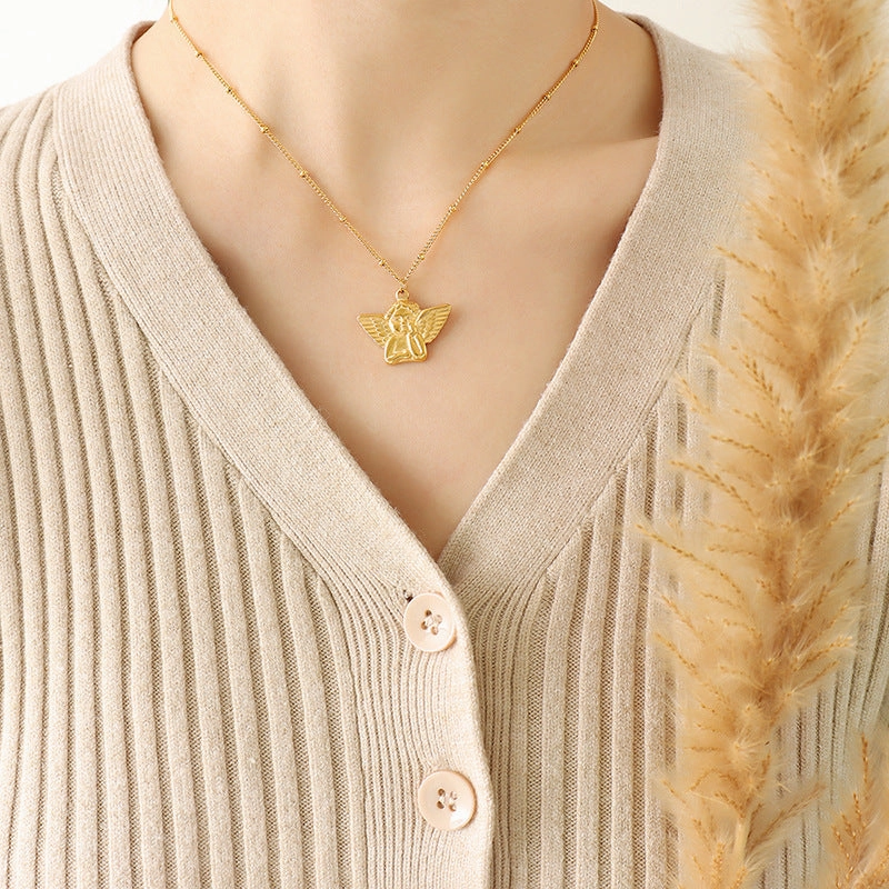 Wholesale Angel Pendant Titanium Steel 18k Gold Necklaces