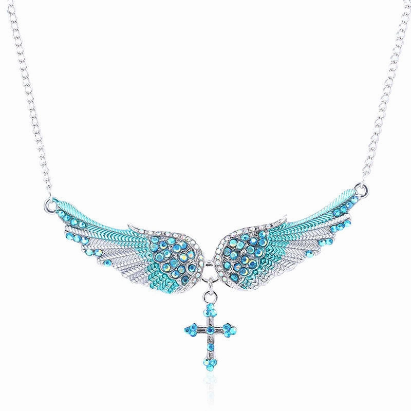 Wholesale Angel Wings Cross Diamond Alloy Necklaces