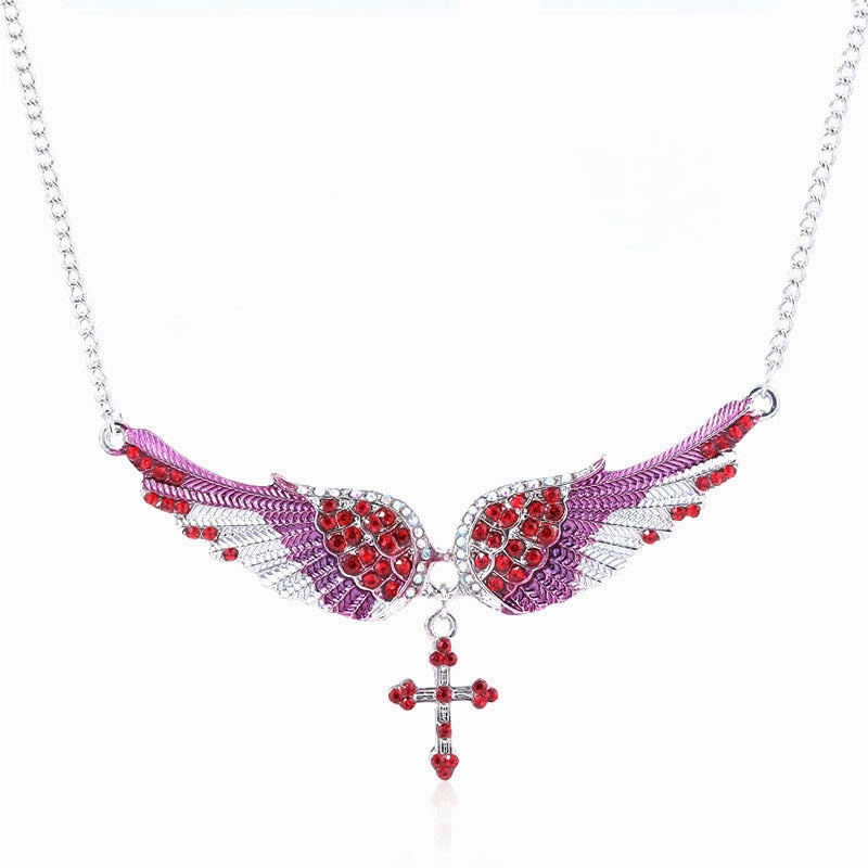 Wholesale Angel Wings Cross Diamond Alloy Necklaces