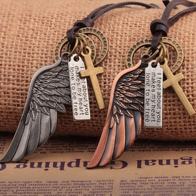 Wholesale Angel Wings Genuine Leather Necklaces