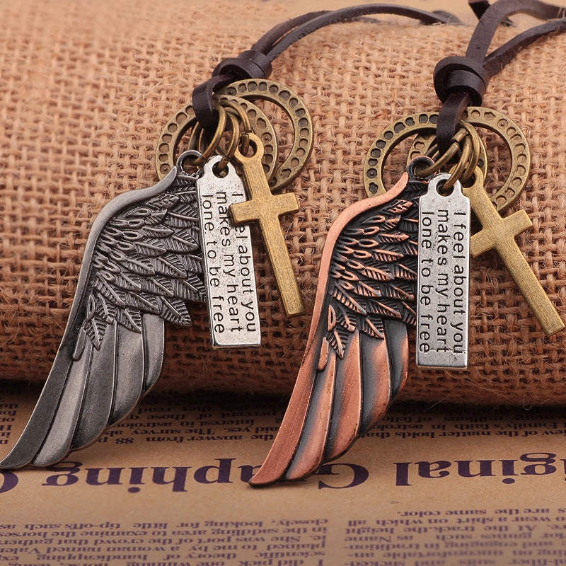 Wholesale Angel Wings Genuine Leather Necklaces