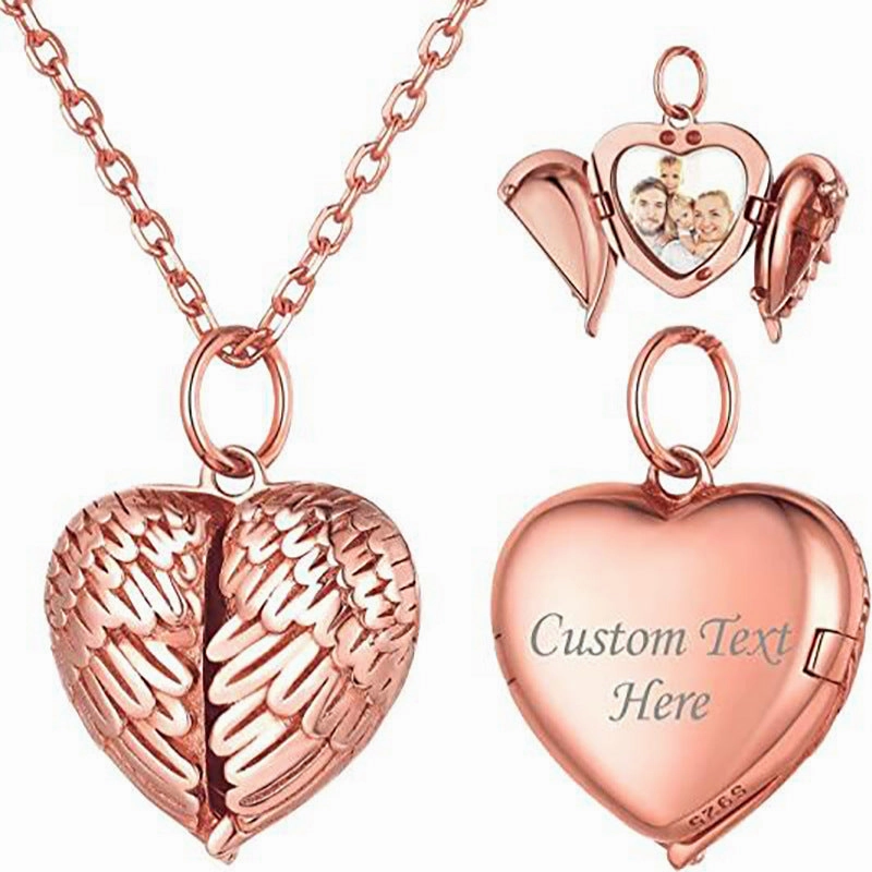 Wholesale Angel Wings Heart Shape Multilayer Design Magnetic Suction Flip Cover Built-in Photo Necklaces