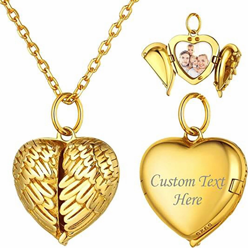 Wholesale Angel Wings Heart Shape Multilayer Design Magnetic Suction Flip Cover Built-in Photo Necklaces