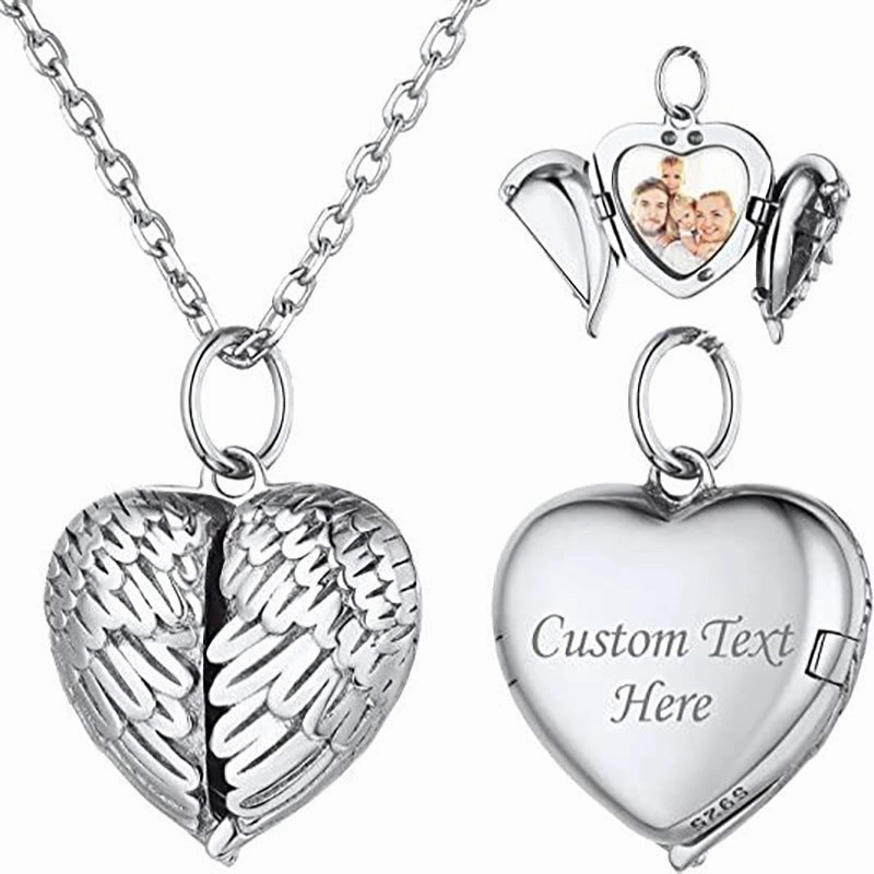 Wholesale Angel Wings Heart Shape Multilayer Design Magnetic Suction Flip Cover Built-in Photo Necklaces