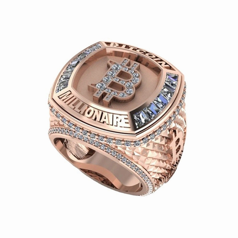 Wholesale B Letter Rose Gold White Diamond Metal Rings