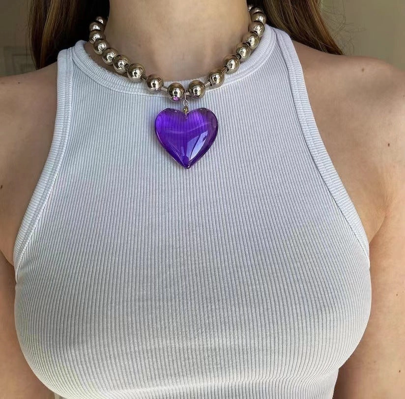 Wholesale Ball Chain Glass Heart Pendant Alloy Necklaces