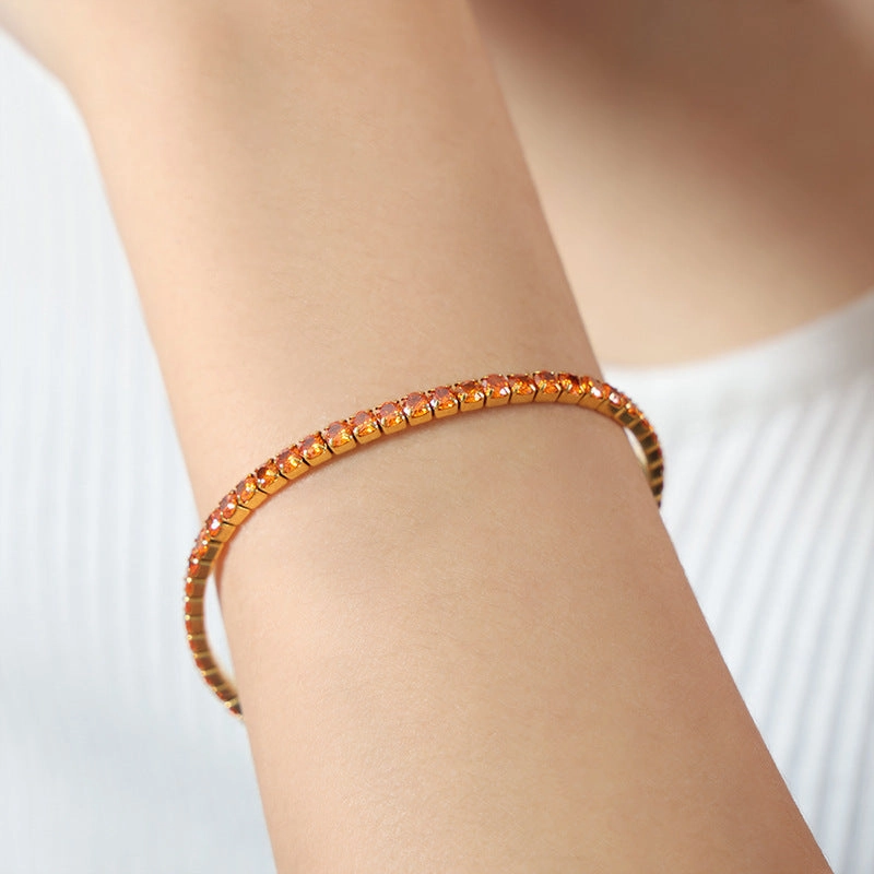 Wholesale Baroque Faceted Colorful Zircon Stretch Titanium Steel Gold Plated Bracelet