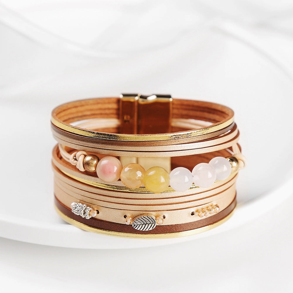 Wholesale Baroque Freshwater Pearl Braided Multi-Layered Leather Bracelet