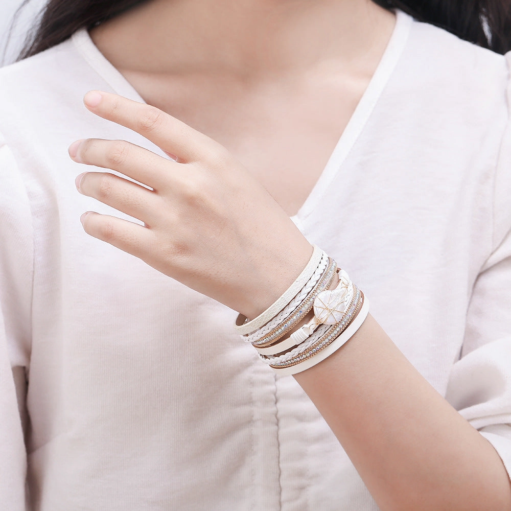 Wholesale Baroque Freshwater Pearl Braided Multi-Layered Leather Bracelet