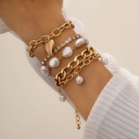 Wholesale Baroque Shaped Pearl Heart Chain Bracelet Set