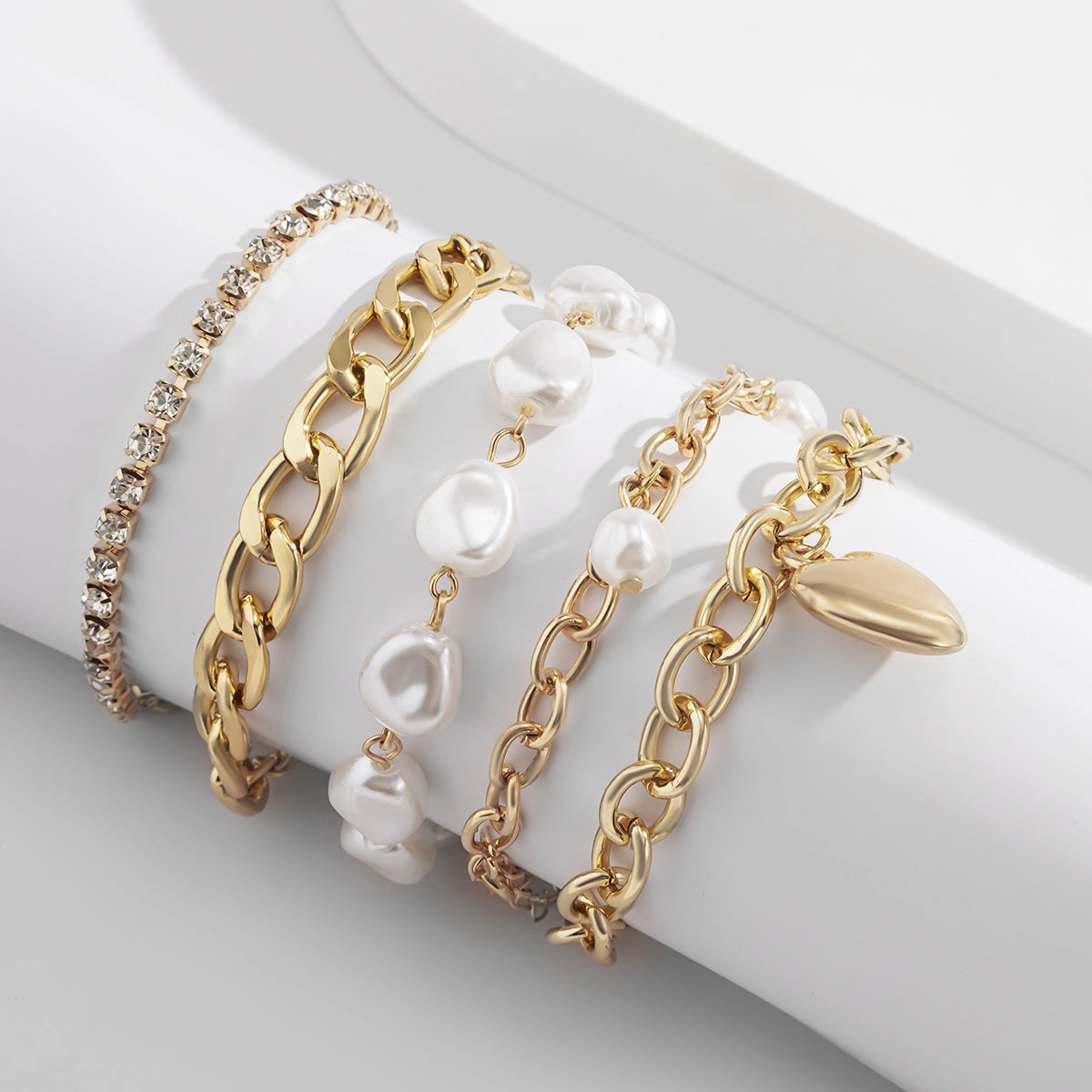 Wholesale Baroque Shaped Pearl Heart Chain Bracelet Set