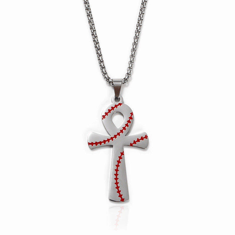 Wholesale Baseball Pattern Ankh Cross Pendants Alloy Necklaces