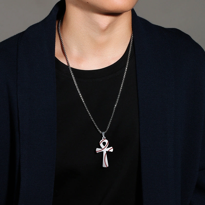 Wholesale Baseball Pattern Ankh Cross Pendants Alloy Necklaces