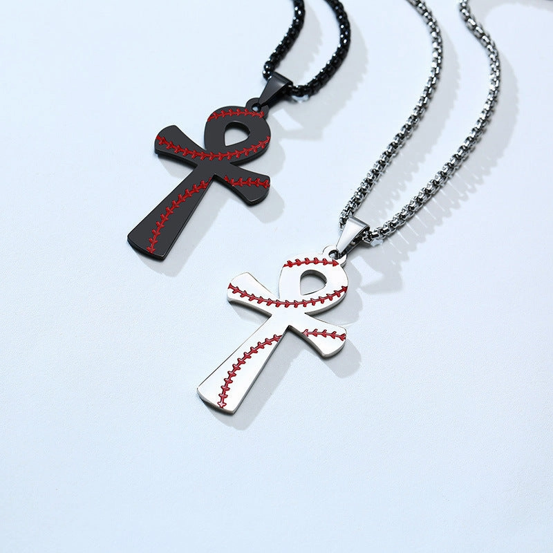 Wholesale Baseball Pattern Ankh Cross Pendants Alloy Necklaces