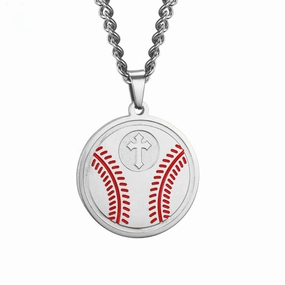 Wholesale Baseball Time Cross Pendant Stainless Steel Necklaces