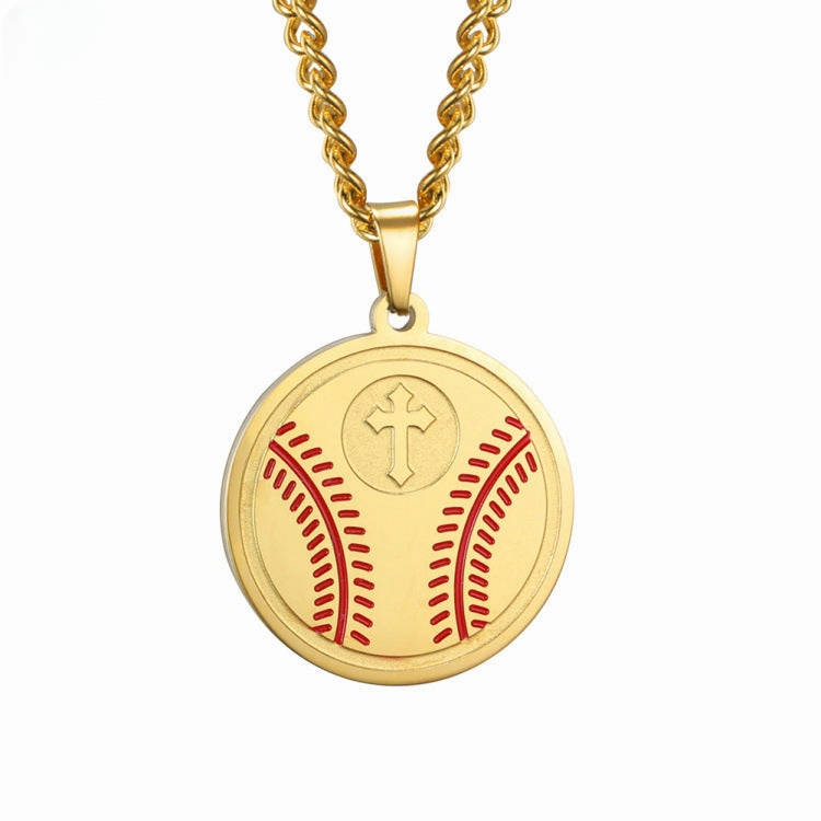 Wholesale Baseball Time Cross Pendant Stainless Steel Necklaces