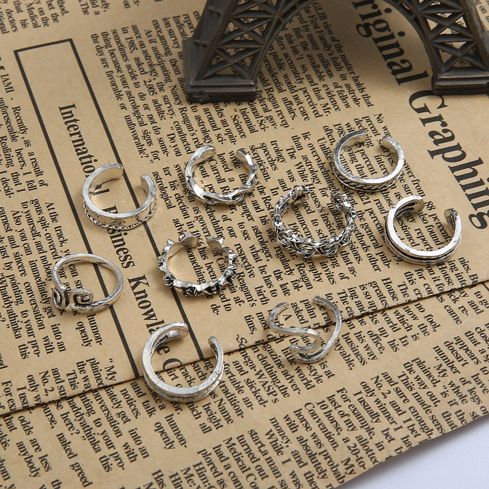 Wholesale Beach Feet Alloy Rings Set of 9